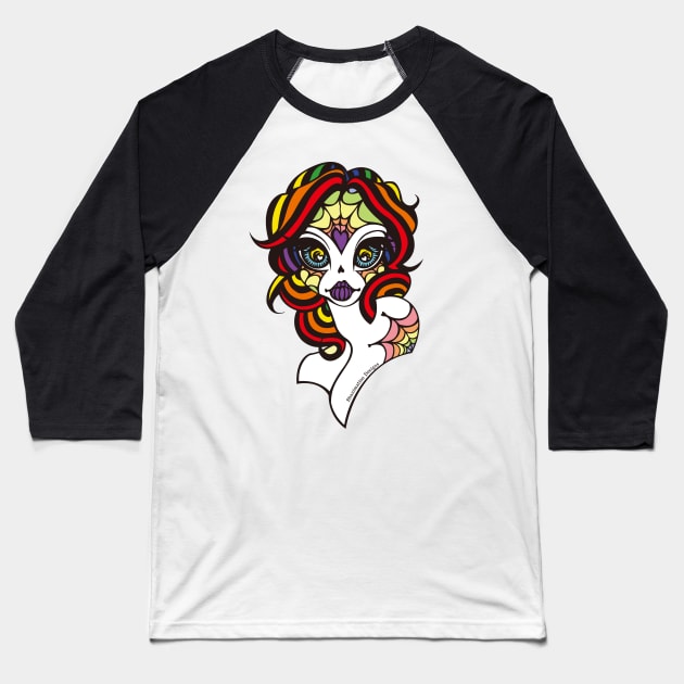 Rainbow Sugar Skull Baseball T-Shirt by Shanimation